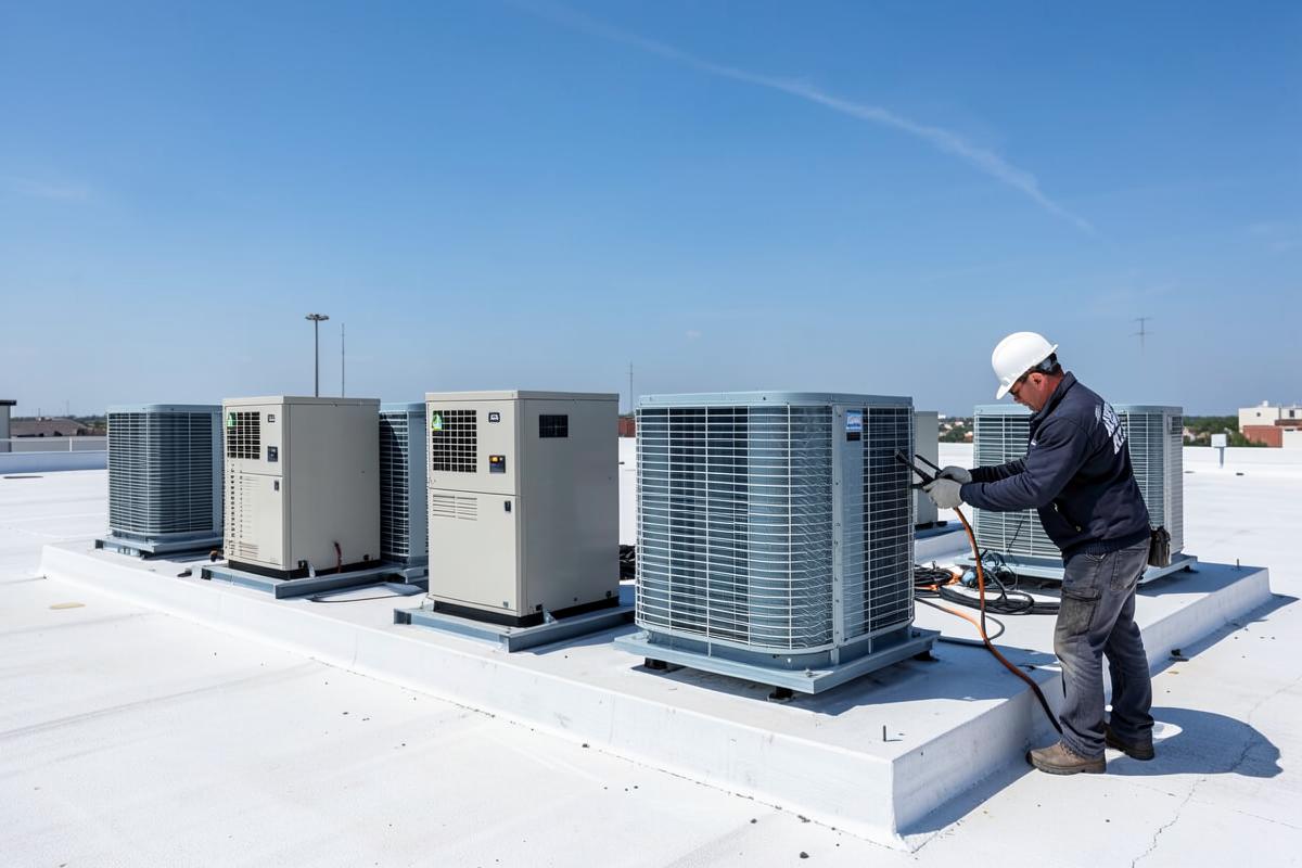 Rooftop HVAC units on a commercial building in North Texas